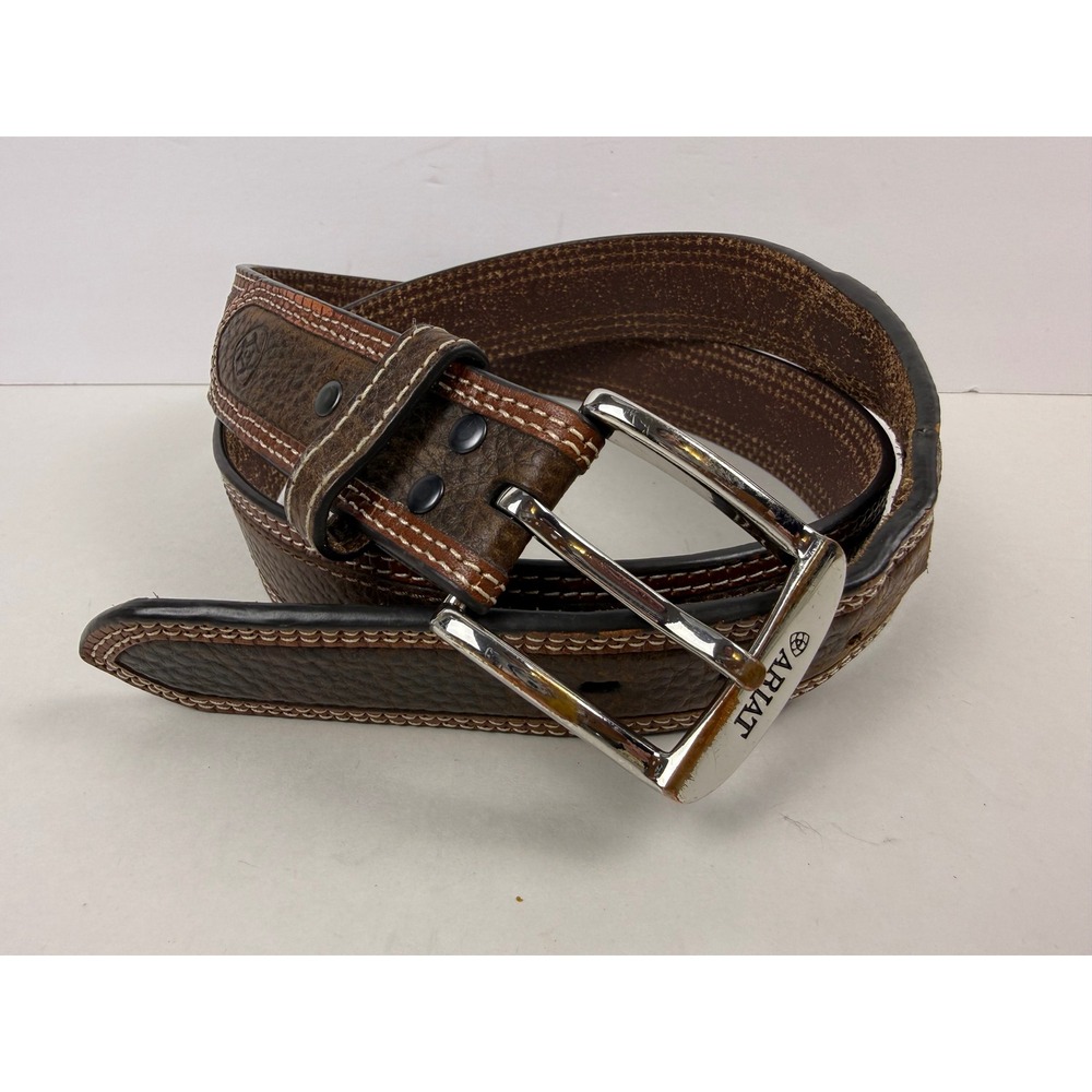 Ariat Mens Leather Diesel Brown Rowdy Belt Silver Buckle Size 42